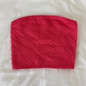 aerie Orange Knit Strapless Top with Pink Trim